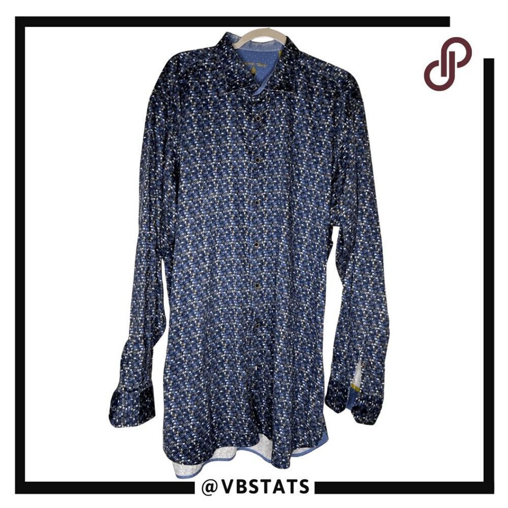 Visconti Black Men's‎ Geometric Long Sleeve Button Up Shirt Blue Tan 2XLT